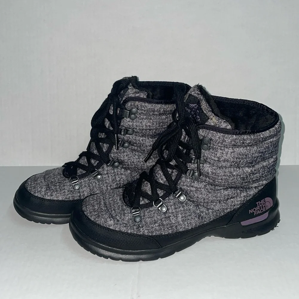 North Face Thermoball Lace II Faux Fur Boots W/ Box - Black & Plum - Size 9